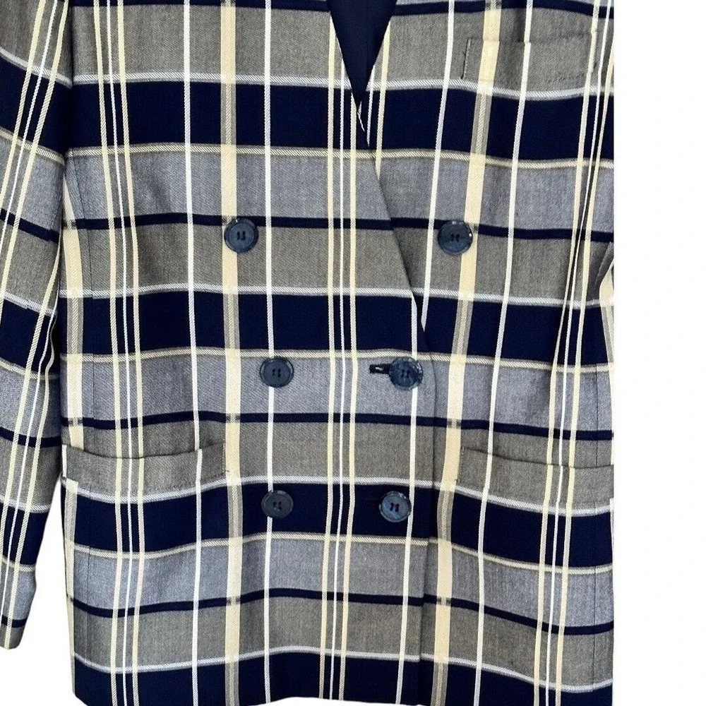 Jacquline ferrar Vintage 1980’s Rayon Navy/gray plaid Blazer jacket women’s Sz 6 - Picture 6 of 15